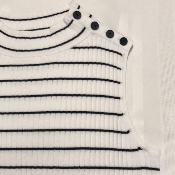 Talbots White Black Stripe Sleeveless Ribbed Mock Neck Sweater SP - Picture 6 of 14